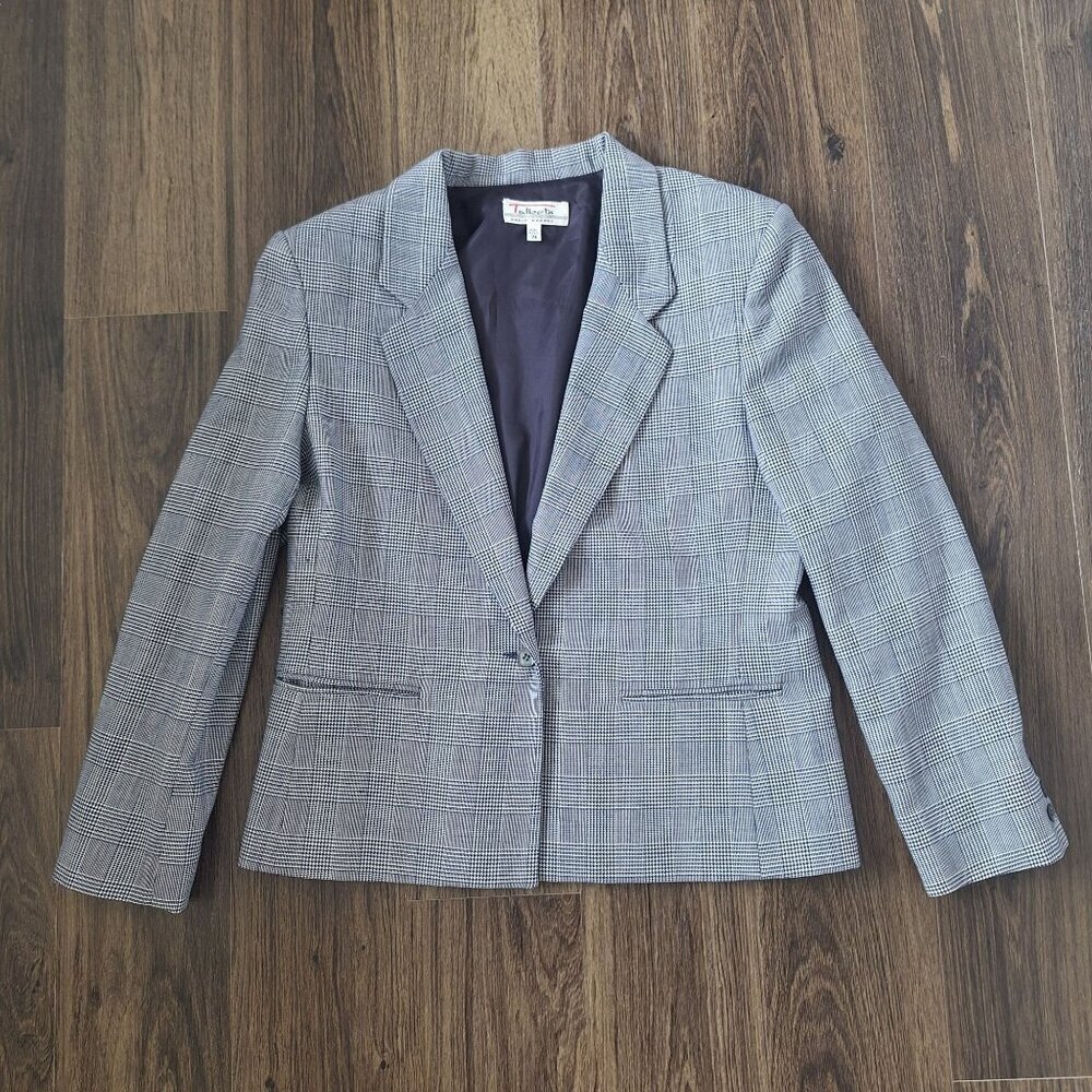 💙 Talbots 100% Worsted Wool Plaid Navy Preppy Women's Blazer Size 14